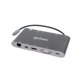 Estación Docking Manhattan USB-C a HDMI/DPmini/SVGA/RJ45/3.5mm Super Velocidad Color Gris