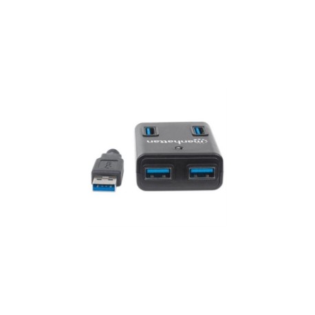 Mini Hub Manhattan USB 3.0 Alta Velocidad 4 Puertos Color Negro