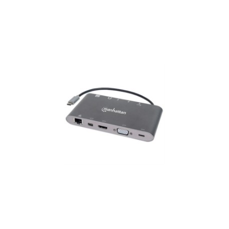 Estación Docking Manhattan USB-C a HDMI/DPmini/SVGA/RJ45/3.5mm Super Velocidad Color Gris