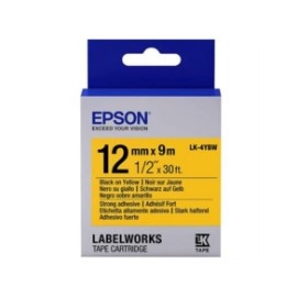 Cinta Epson LabelWorks Adhesivo Fuerte 12mm Negro Sobre Amarillo
